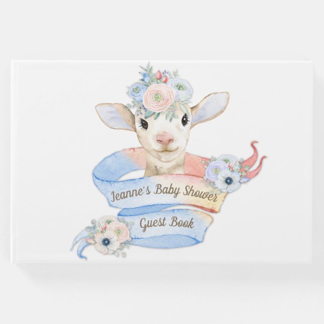 Baby Lamb Rosa Blue Gender Neutral Reveal Gästböcker (Framsida)
