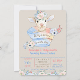 Baby Lamb Rosa Blue Gender Neutral Reveal Inbjudningar
