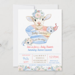 Baby Lamb Rosa Blue Gender Neutral Reveal Inbjudningar