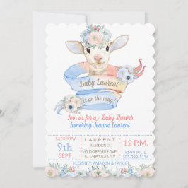 Baby Lamb Rosa Blue Gender Neutral Reveal Inbjudningar