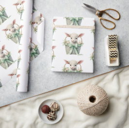 Baby lamm i Basket vattenfärgsbabyskor för Presentpapper