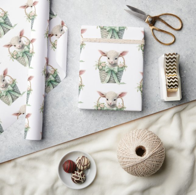 Baby lamm i Basket vattenfärgsbabyskor för Presentpapper (Hantverk)