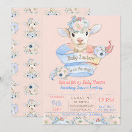 Baby Lamm Pink Blå Dusch Barnkammare Bondgård Inbjudningar