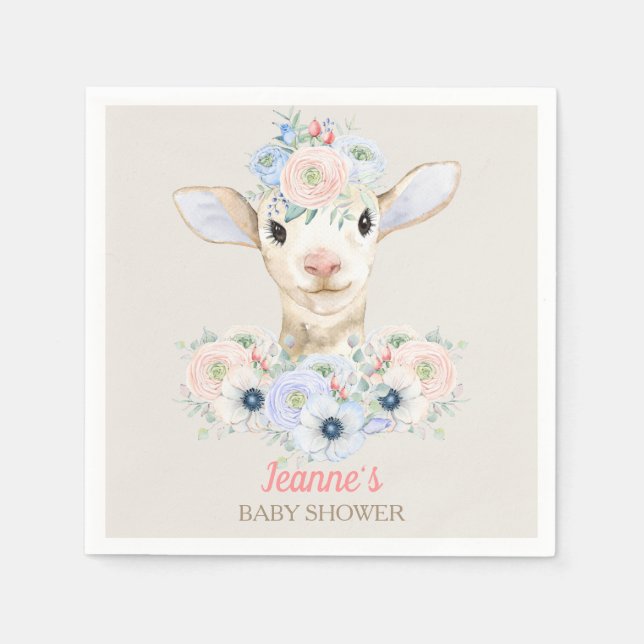 Baby Lamm Pink Blå Könsneutral Avslöjande Pappersservett (Framsidan)