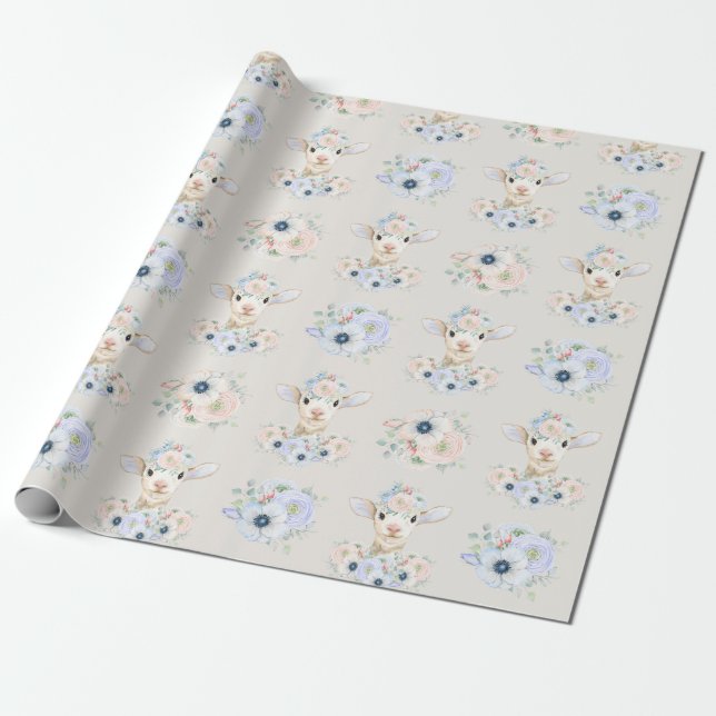 Baby Lamm Pink Blå Könsneutral Avslöjande Presentpapper (Utrullad)