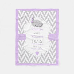 Baby Lavender Elephant Birth Keepit Design Fleecefilt