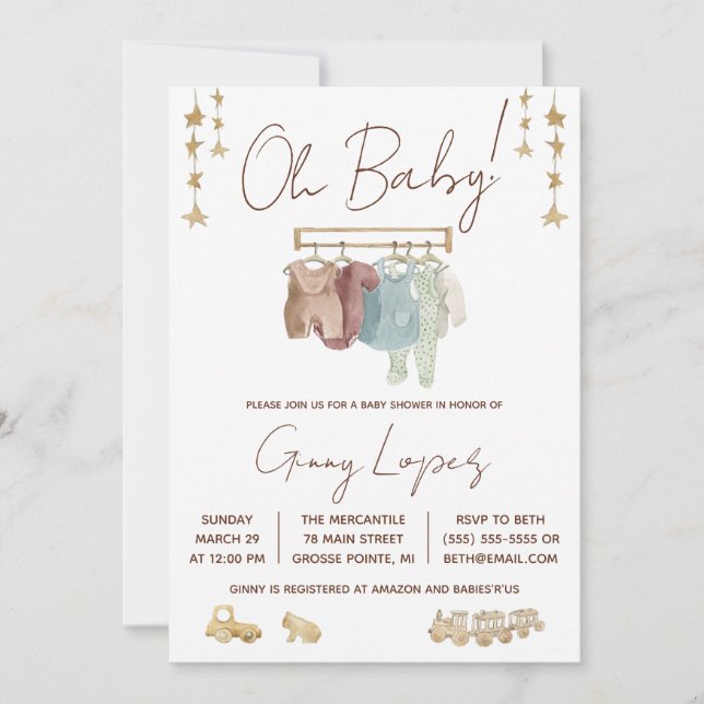 Baby, Layette, Eco Leksaker Baby Shower Inbjudningar (Framsida)