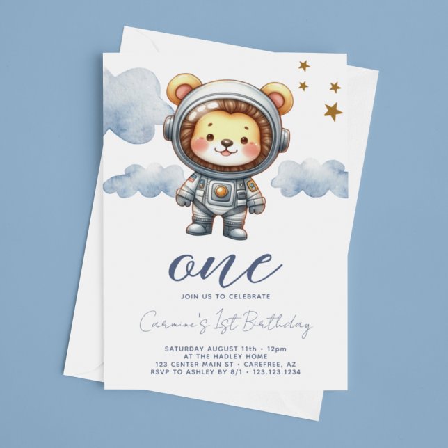 Baby Lejon astronaut 1:a födelsedag Inbjudningar (Skapare uppladdad)