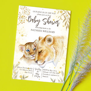 Baby lejon gul guld brun baby shower inbjudan
