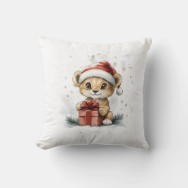 Baby Lejon i Santa Hat med Gift Winter Helgdag Kudde
