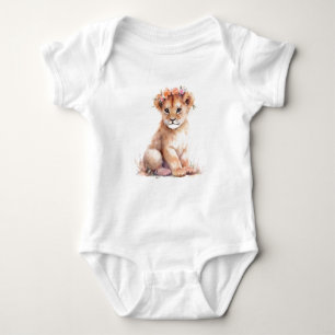 Baby Lejon Lioness Unge med blommor T Shirt