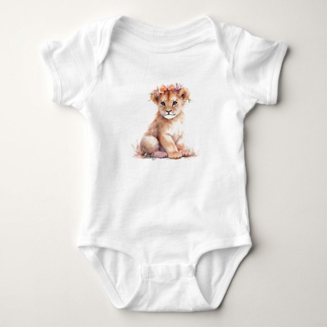 Baby Lejon Lioness Unge med blommor T Shirt (Framsida)