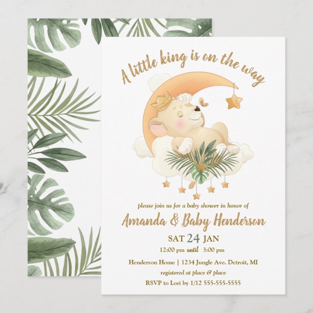 Baby Lejon Safari Baby Shower Inbjudningar (Fram/baksida)
