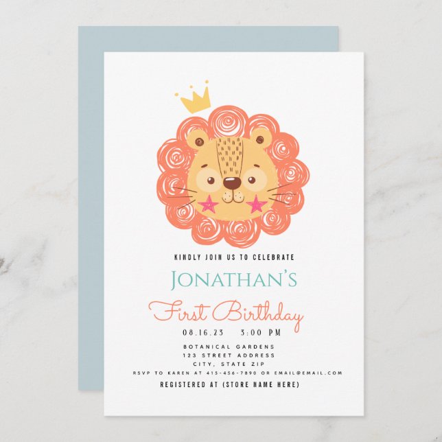 BABY LEJONA Kung i första födelsedag Meddelande (Fram/baksida)