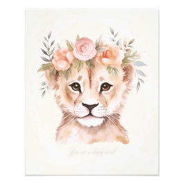Baby Lejonunge med blomsterkrona Konst Fototryck