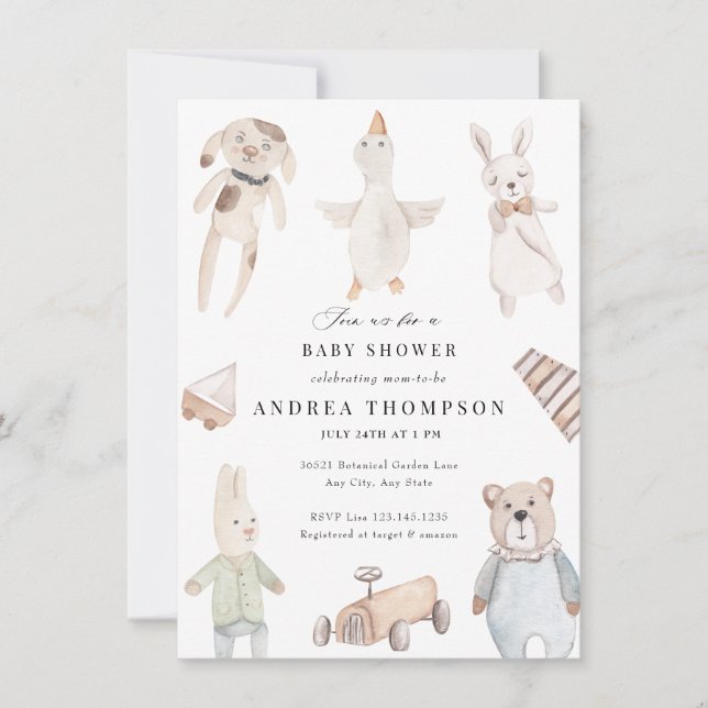 Baby Leksak | Vintage Baby Shower Inbjudningar (Framsida)