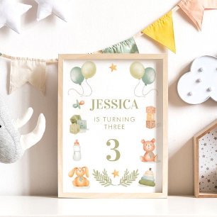 Baby Leksak Watercolor Birthday Nursery Poster
