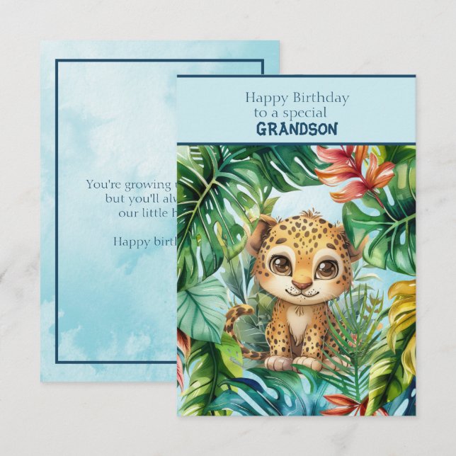 Baby Leopard Happy Birthday Special Grandson Kort (Fram/baksida)