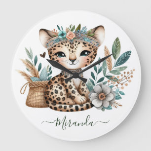 Baby Leopard Vild Djungel Safari Boho Nursery Deko Stor Klocka