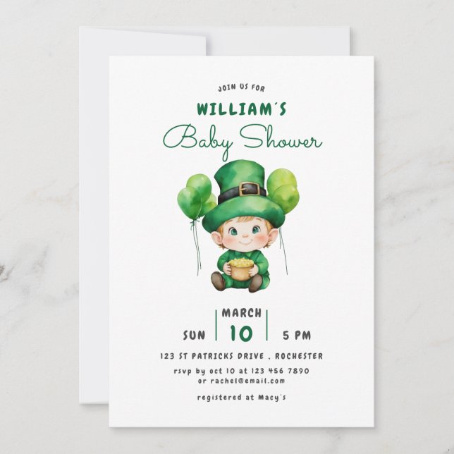 Baby Leprechaun babydusch Inbjudningar (Framsida)