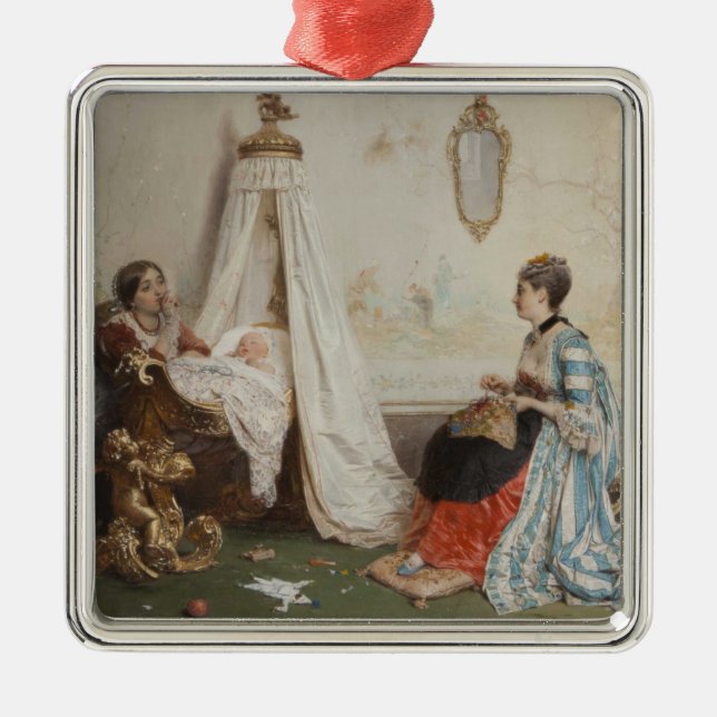 Baby ligger i sömn (av Gerolamo Induno) Julgransprydnad Metall (Framsidan)