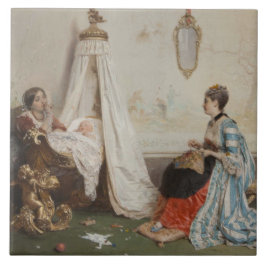 Baby ligger i sömn (av Gerolamo Induno) Kakelplatta