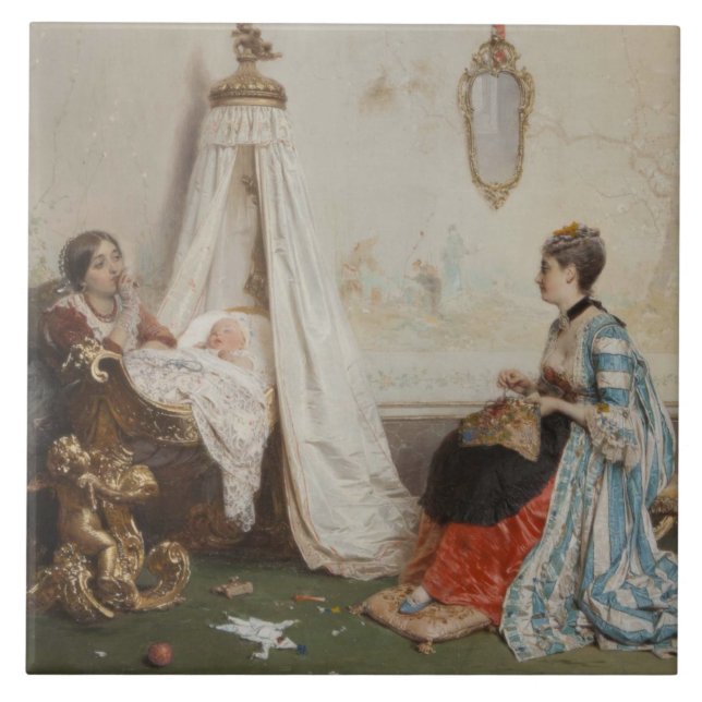 Baby ligger i sömn (av Gerolamo Induno) Kakelplatta (Framsidan)