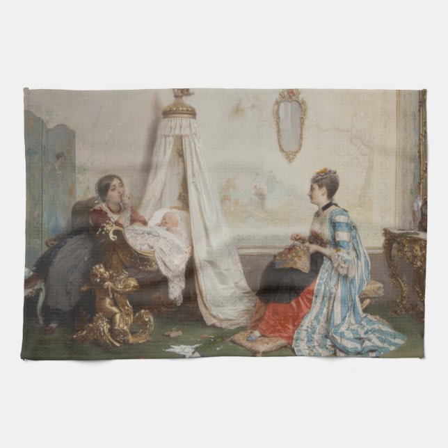 Baby ligger i sömn (av Gerolamo Induno) Kökshandduk (Horisontell)