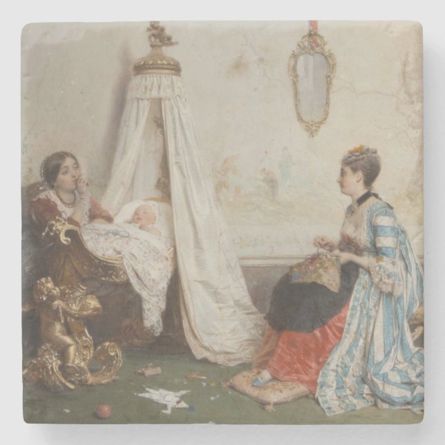 Baby ligger i sömn (av Gerolamo Induno) Stenunderlägg (Framsidan)