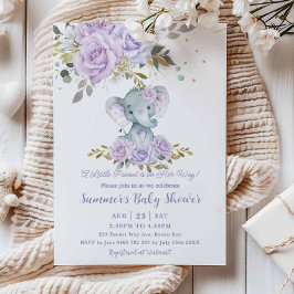 Baby Lila Blommigt Cute Elephant Girl Baby Shower Inbjudningar