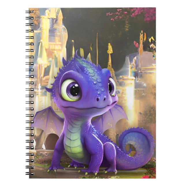 Baby Lila Dragon och Fantasy Medieval Castle Anteckningsbok (Framsidan)