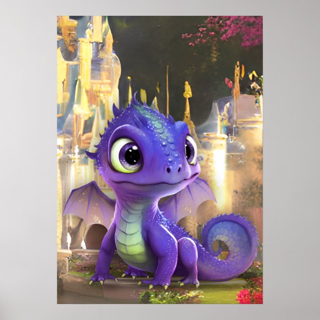 Baby Lila Dragon och Fantasy Medieval Castle Poster (Framsidan)