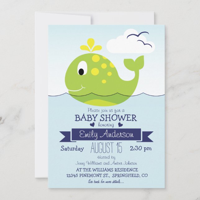 Baby Lime Green Whale; Nautical Ocean Baby Shower Inbjudningar (Framsida)