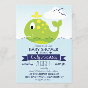 Baby Lime Green Whale; Nautical Ocean Baby Shower Inbjudningar