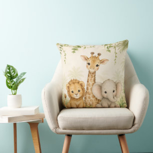 Baby Lion Giraffe och Elefant Djungel Kudde