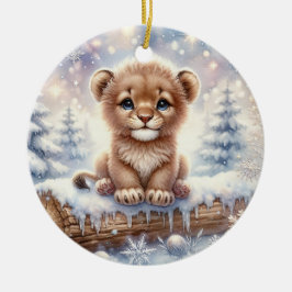 Baby Lion in Winter Magic Julgransprydnad Keramik