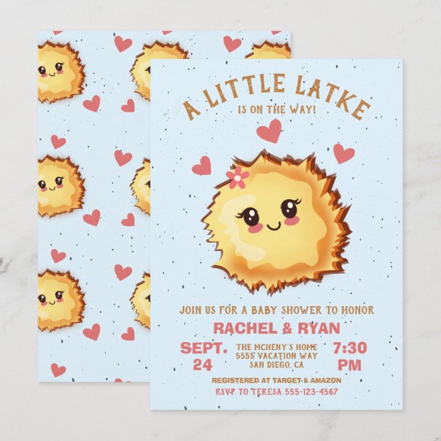 Baby Little Latke Hanukkah Baby Shower Inbjudningar (Fram/baksida)