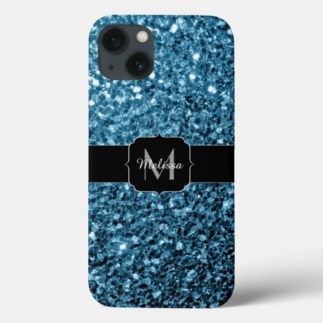 Baby ljusblå falskt glitter gnistrar Monogram (Baksida)
