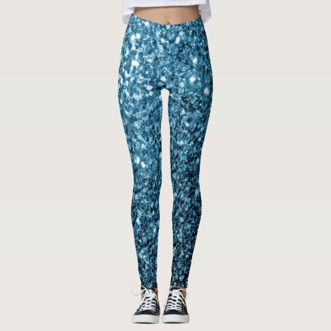 Baby ljusblå faux glitter-brunnar leggings (Framsida)