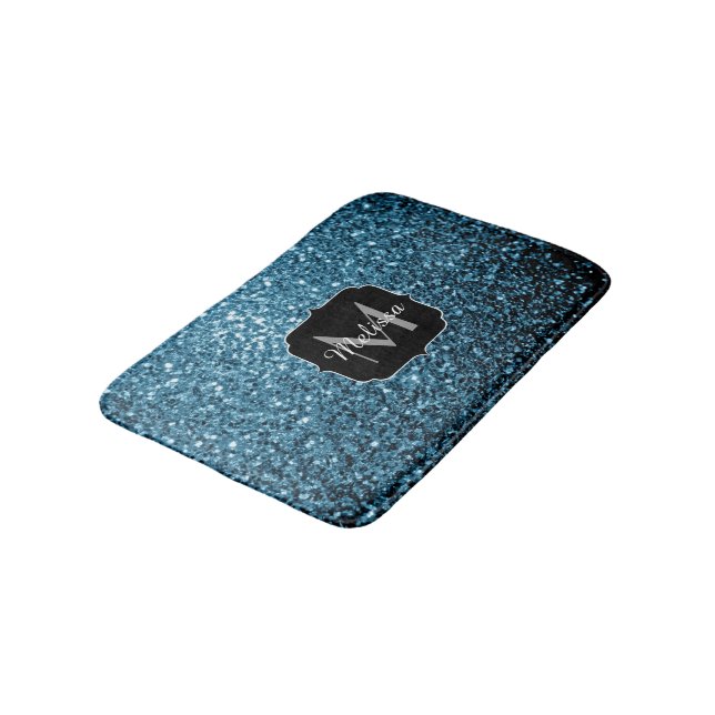 Baby ljusblå faux glitter-sparkler Monogram Badrumsmatta (Vinklad)
