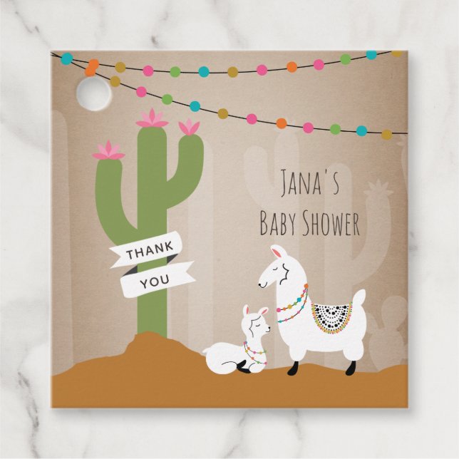 Baby Llama Desert Cactus Girl Baby Shower Gåvor Etiketter (Framsida)