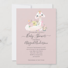 Baby Llama med vit och Rosa Flowers Adsible Inbjudningar
