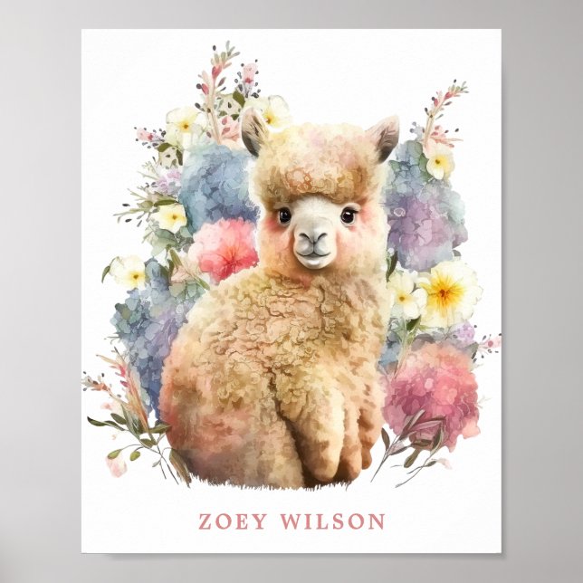 Baby Llama Nursery Decor Barn Wall Art Girl Poster (Framsidan)