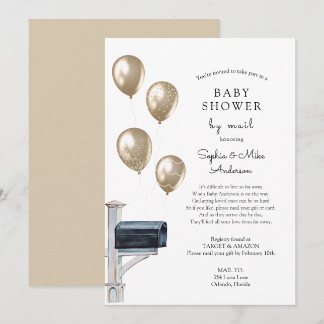 Baby Long Avstånd Shower by Mail Inbjudningar (Fram/baksida)