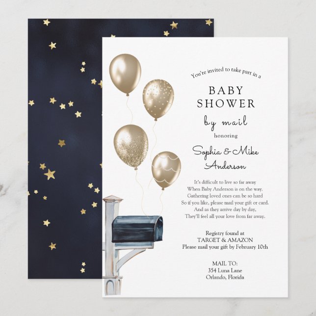 Baby Long Avstånd Shower by Mail Inbjudningar (Fram/baksida)