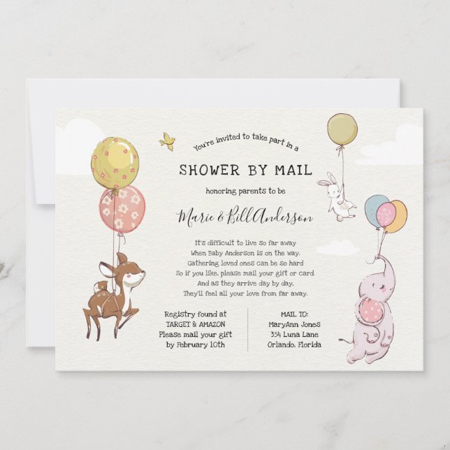 Baby Long Avstånd Shower by Mail Inbjudningar (Framsida)