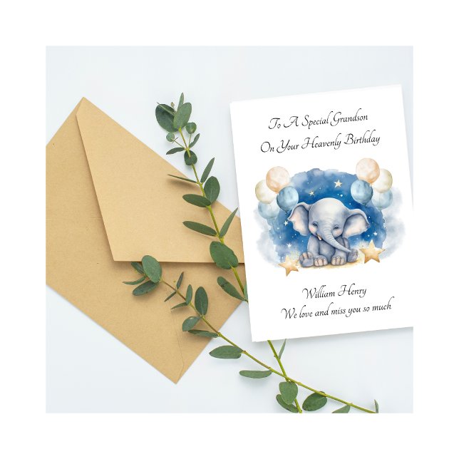 Baby Loss Boy Elephant Birthday Remembrance Card Kort (Skapare uppladdad)
