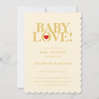 BABY LOVE! Bold Cream Gold Baby Shower Invitation Inbjudningar