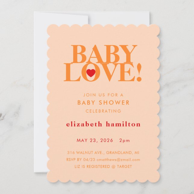 BABY LOVE! Bold Orange Baby Shower Invitation Inbjudningar (Framsida)