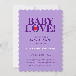 BABY LOVE! Djärv lila baby shower inbjudan